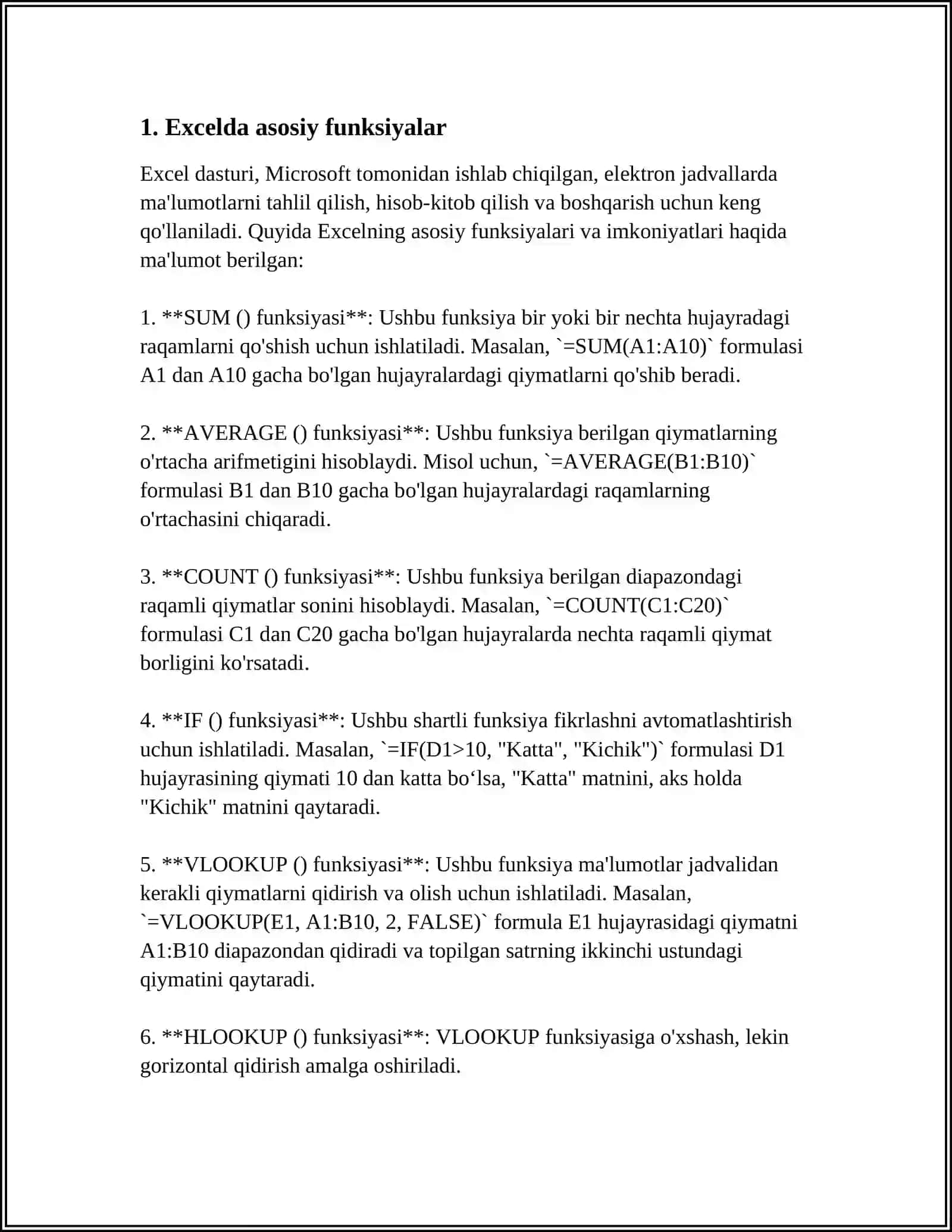 EXCELL DASTURIDA SONLI MA'LUMOTLAR BILAN ISHLASH 4