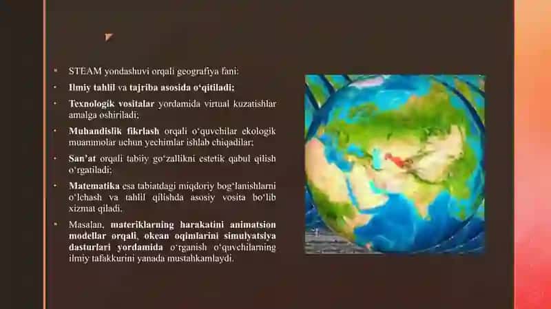 MATERIKLAR VA OKEANLAR TABIIY GEOGRAFIYASINI O'QITISHDA STEAM TA'LIM TIZIMIDAN FOYDALANISH 4