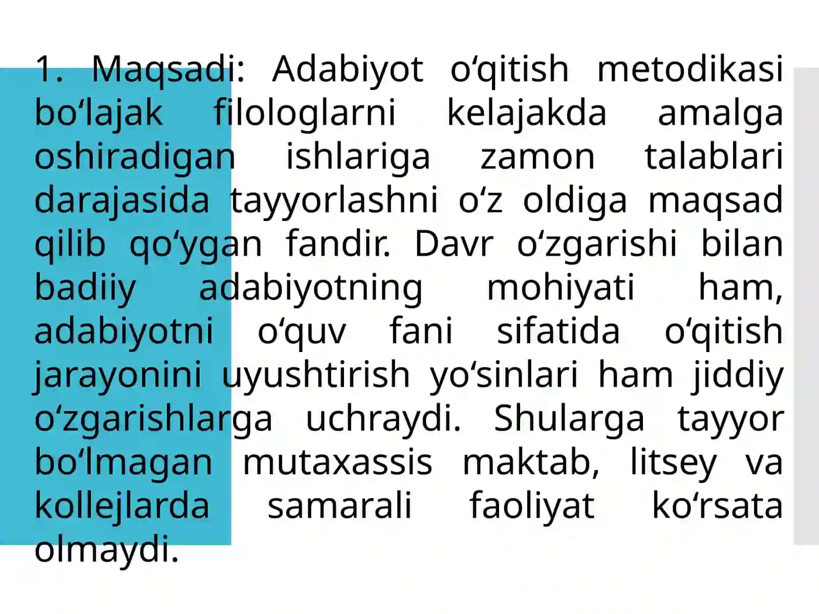 Adabiyot o'qitish metodikasi fanining maqsad va vazifalari 4