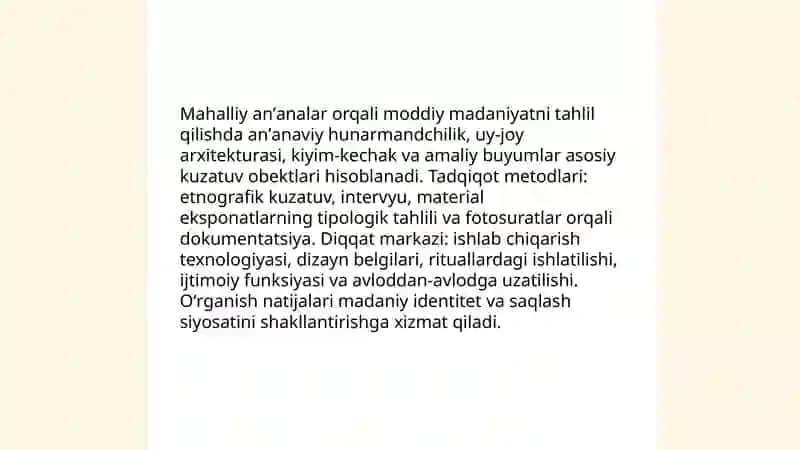 Moddiy madaniyatning etnologik yoʻnalishda tatbiq etilishi 4