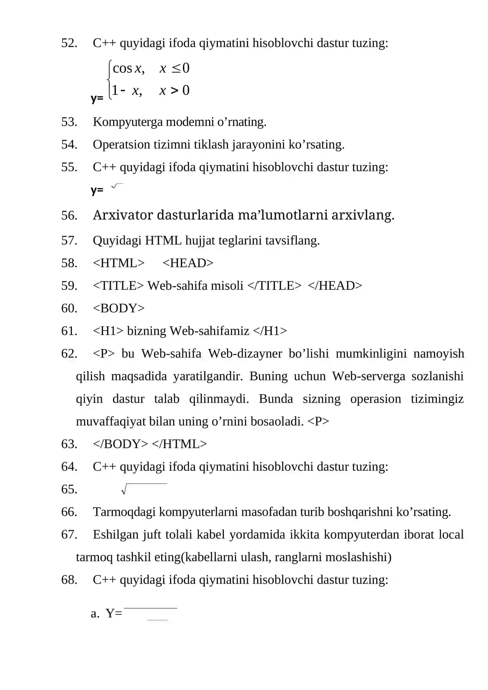 Dasturiy injiniringi kasbi uchun kasbiy-amaliy imtihon savollari to’plami 4