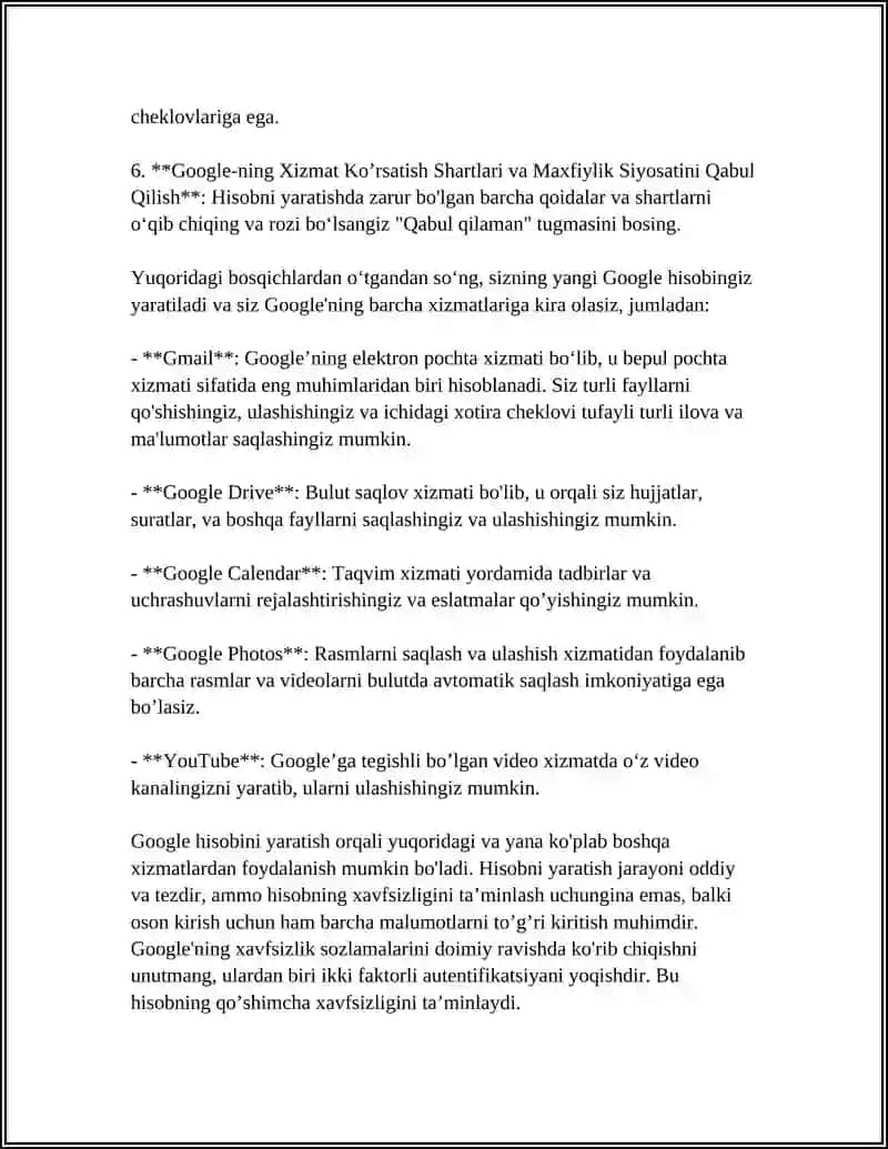Google hisob yaratish. Gmail xizmatlari 4