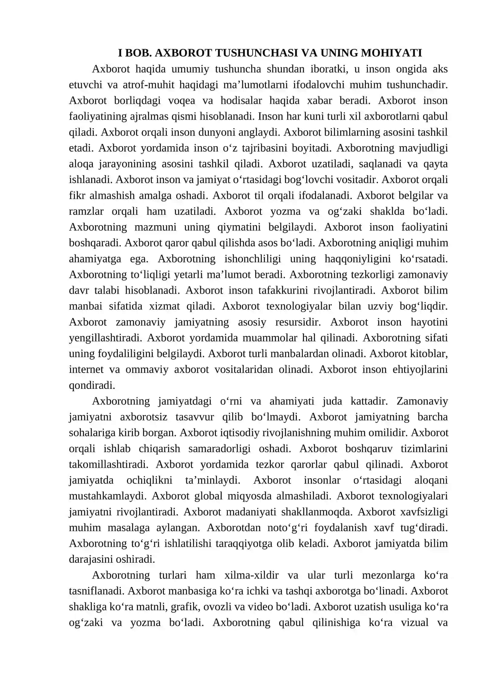 Axborotlarning asosiy xususiyatlari va tavsifnomasi 4