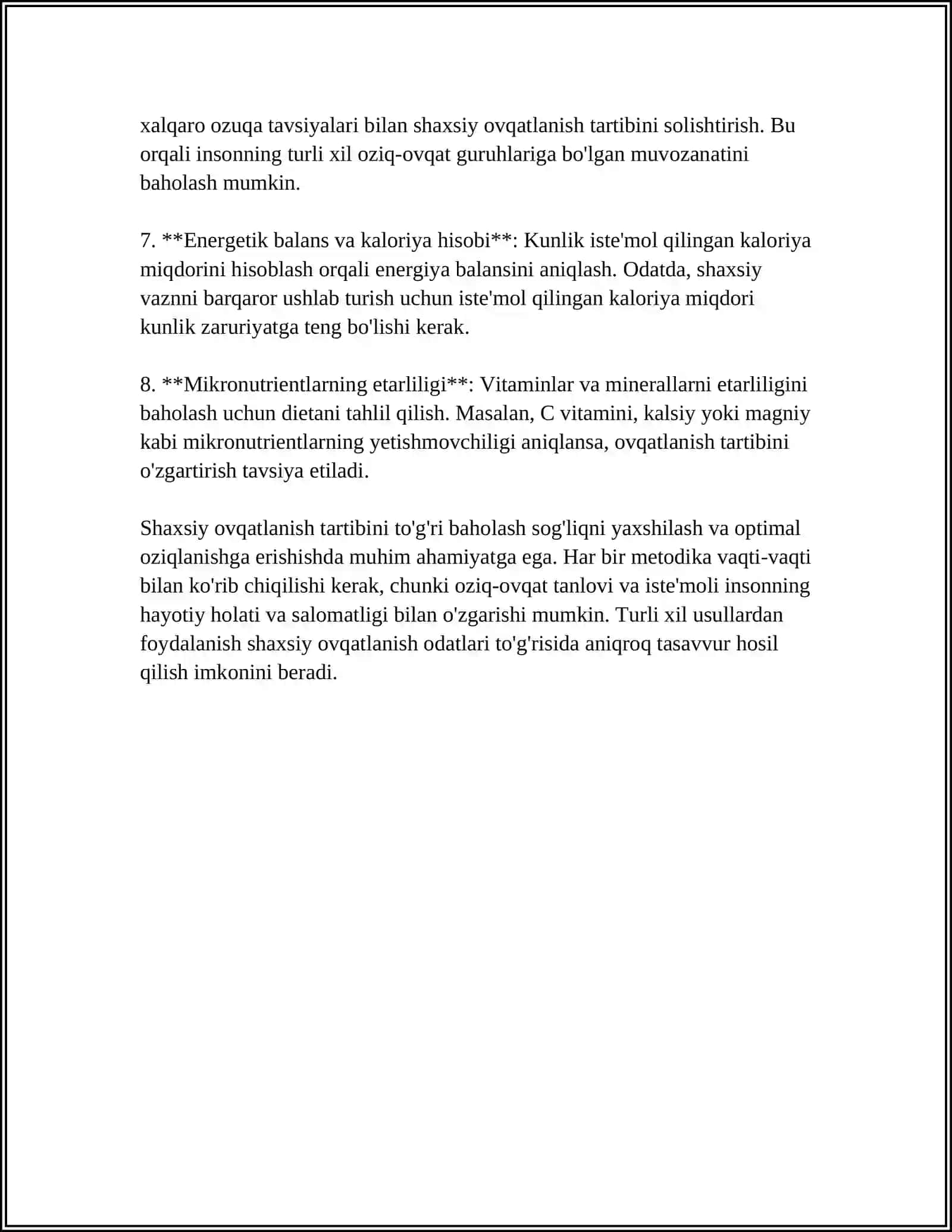 SHAXSIY OVQATLANISHNING ADEKVATLIGINI O'RGANISH VA BAHOLASH 4