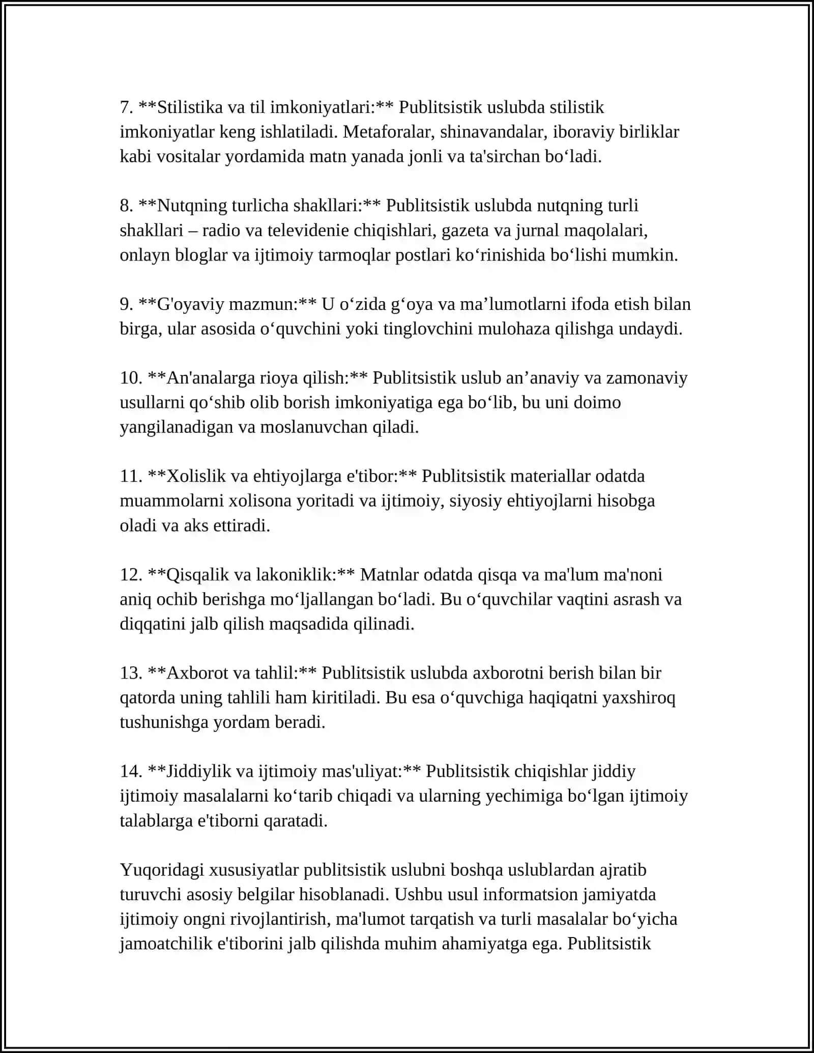 PUBLITSISKTIK USLUBGA XOS XUSUSIYATLAR 4