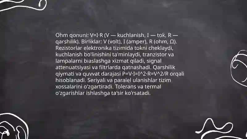 Rezistorlarning turlari, tuzilishi, belgilanishi va amaliy qo'llanilishi 4