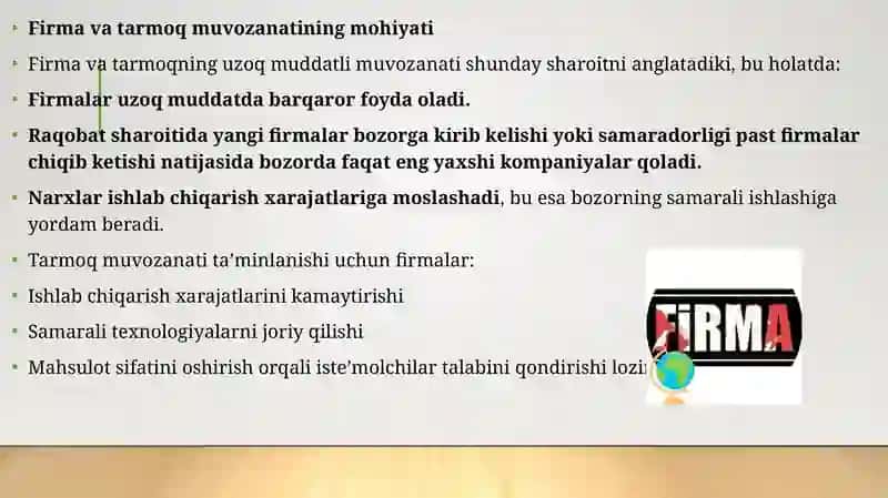 Firma va tarmoqning uzoq muddatli oraliqdagi muvozanati 4