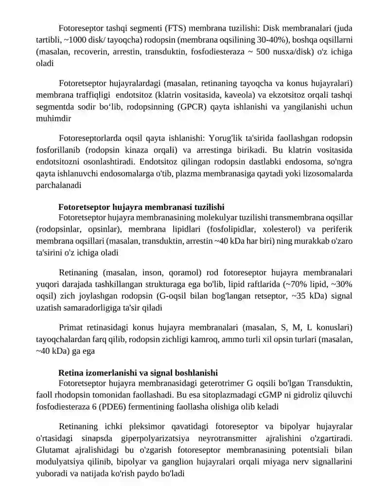 Fotoretseptsiya hujayra membranalarining molekulyar tuzilishi 4