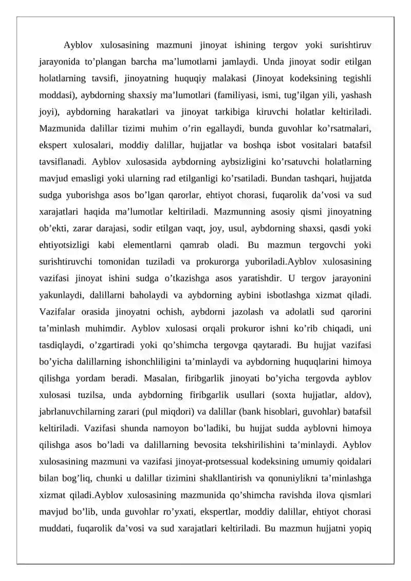 Ayblov xulosasi va ayblov dalolatnomasi bilan kelgan jinoyat ishi yuzasidan prokuror hal etishi lozim bo'lgan masalalar 4