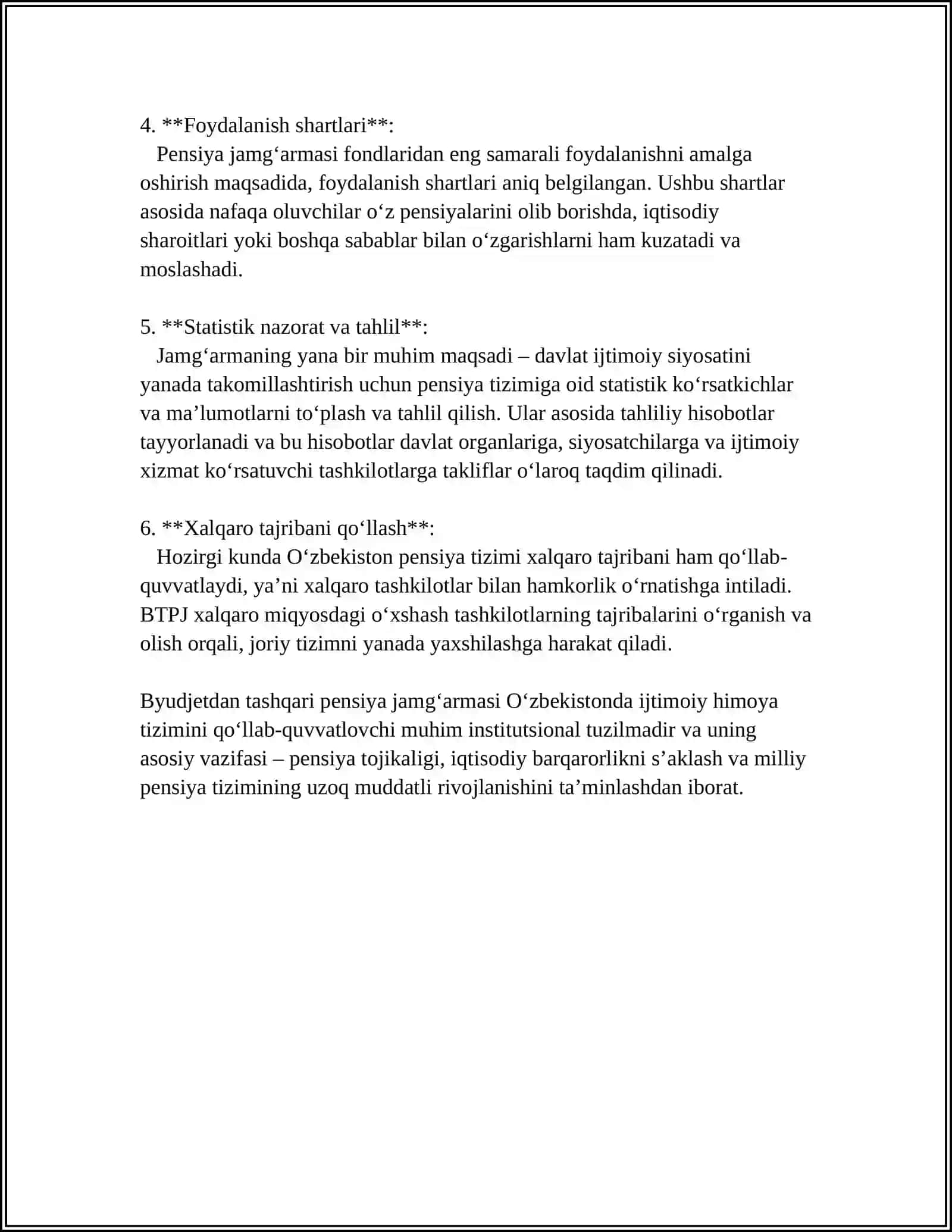 MUSTAQIL ISH Mavzu: O‘ZBEKISTON RESPUBLIKASI BYUDJETDAN TASHQARI PENSIYA JAMG‘ARMASI 4