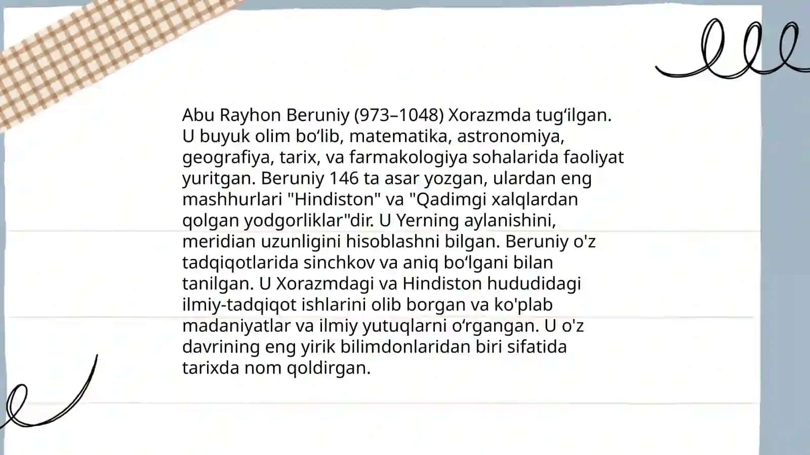 Beruniyning "Ótmish xalqlardan qolgan yodgorliklar"asaridagi rivoyatlarni tahlil qilish 4
