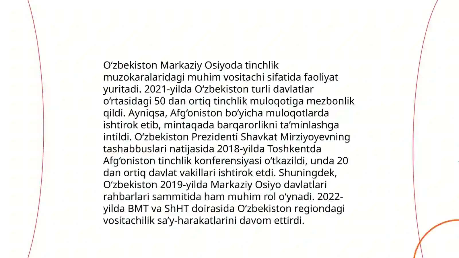 O‘zbekistonning Markaziy Osiyoda tinchlik va barqarorlikni ta’minlashdagi o‘rni 4