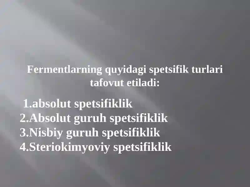 Fermentlarni anorganik katalizatorlardan farqlari 4