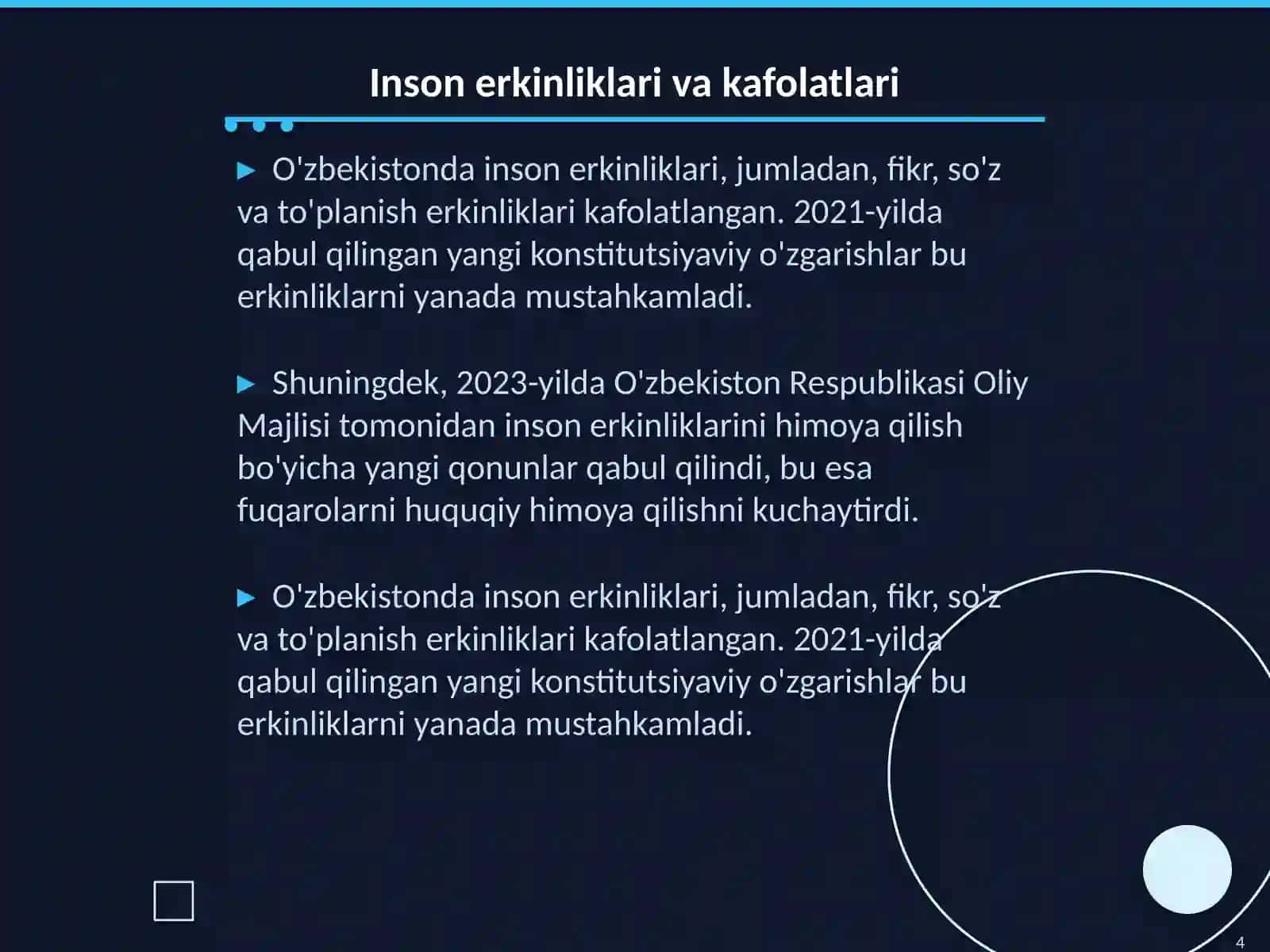 Yangi O’zbekistonda inson haq-huquqlari va erkinliklari kafolatining yaratilishi 4
