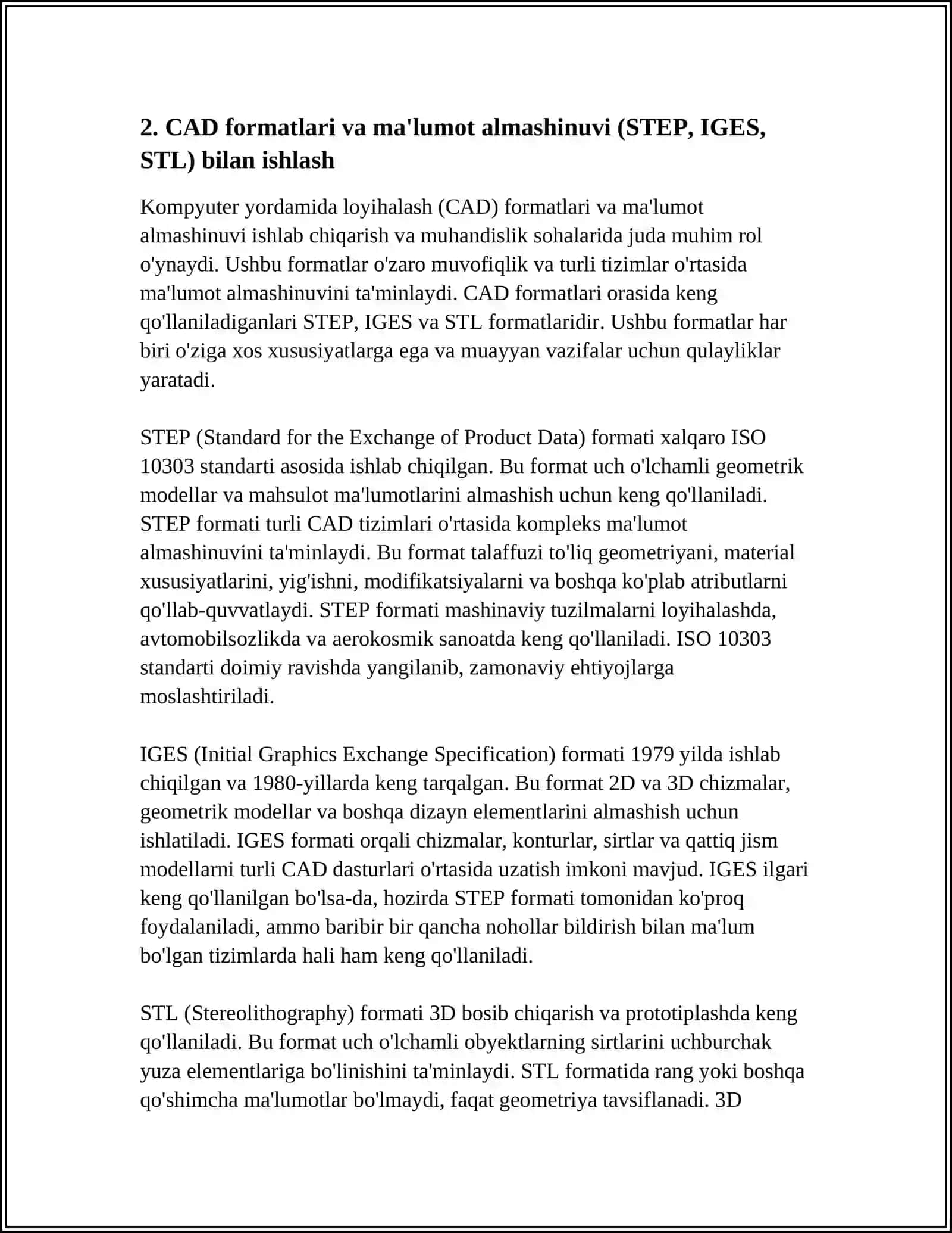 TEXNIK OBYEKTLARGA TEGISHLI GRAFIK MADELLARNI AMALIY DASTURLARDA IFODALASH 4