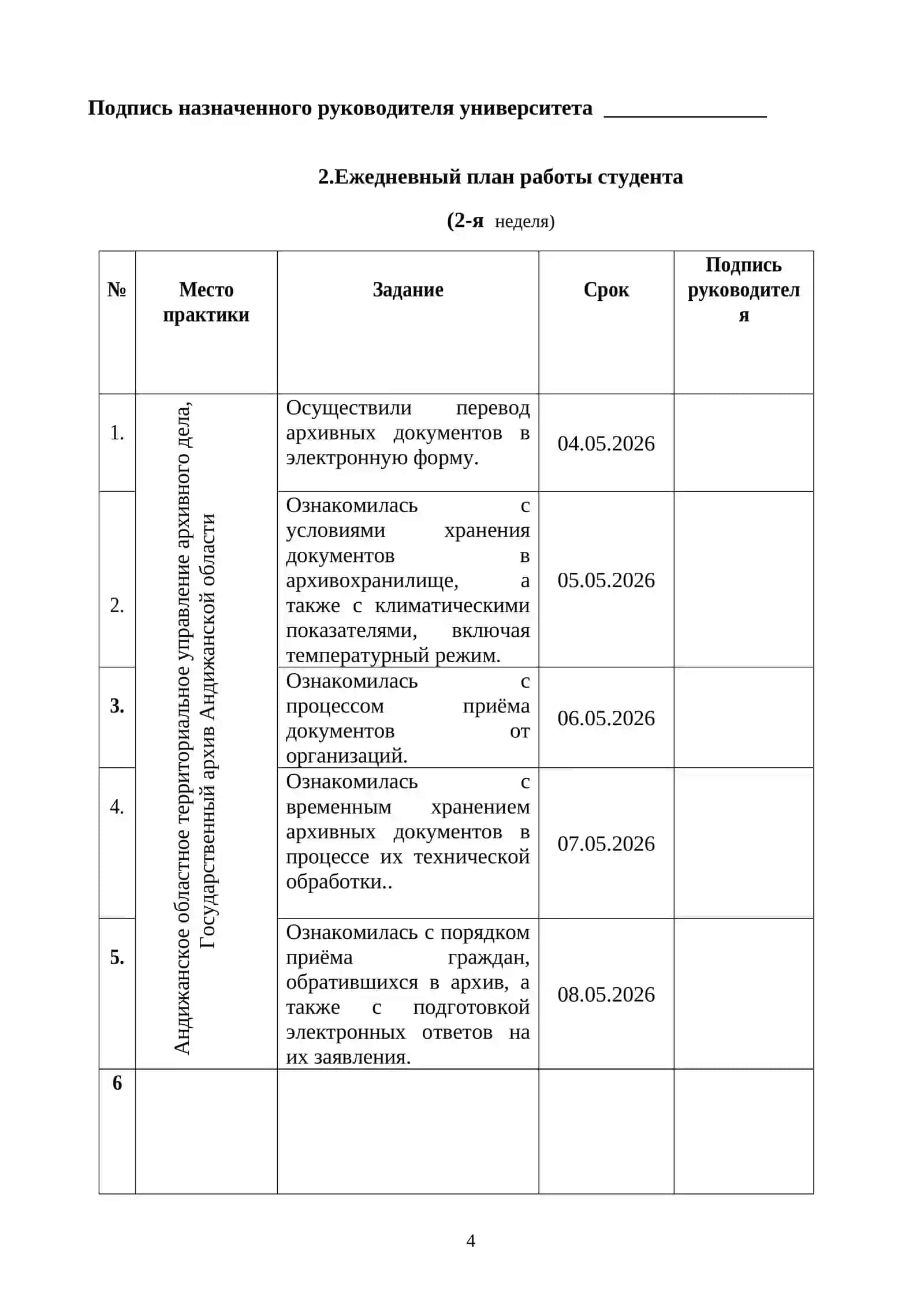 ДНЕВНИК ПРОХОЖДЕНИЯ ПРАКТИКИ ПО АРХИВОВЕДЕНИЮ 4