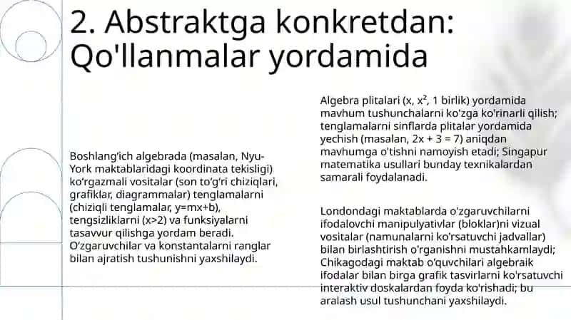Konsentrlar bo'yicha algebra elementlari 4