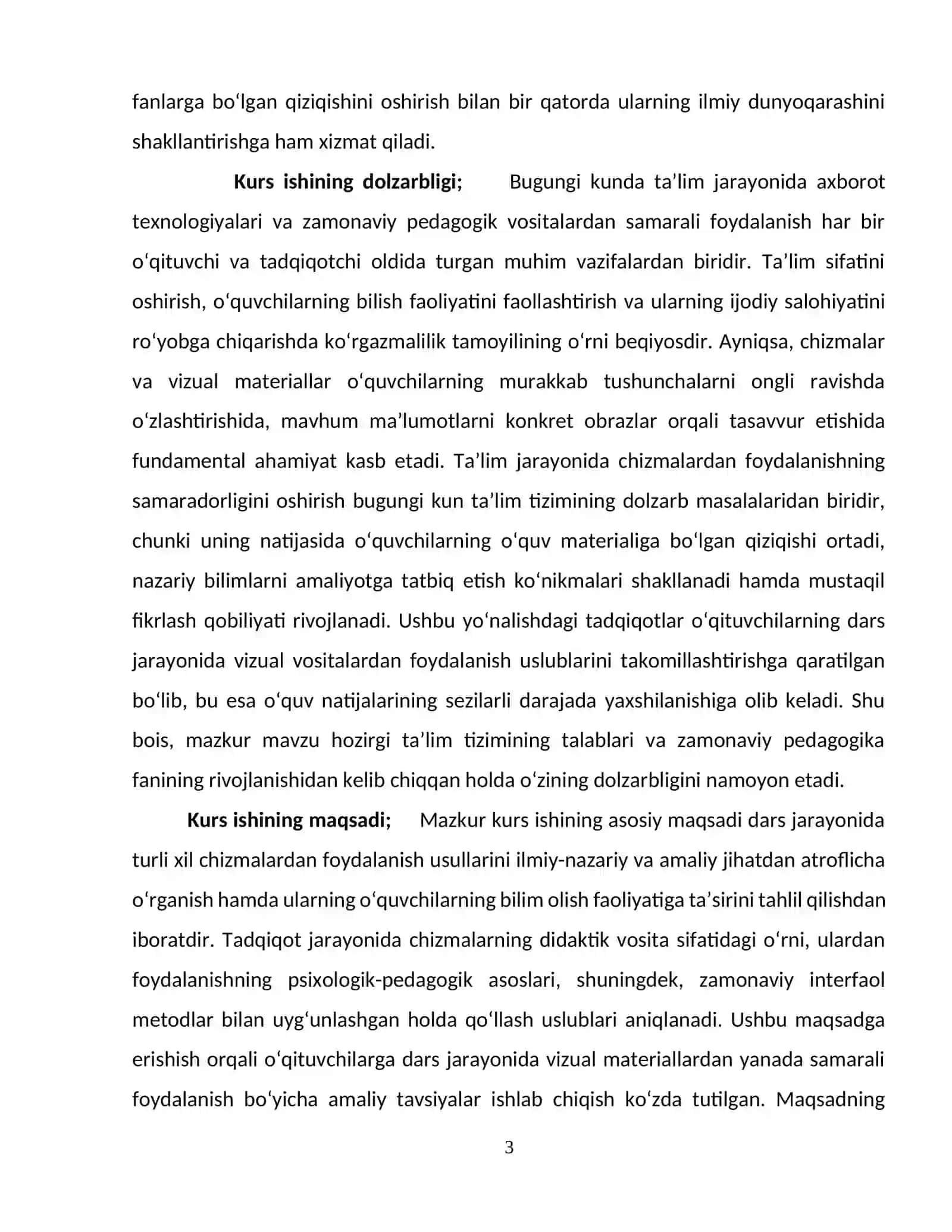 Kurs ishi: Dars jarayonida chizmalardan foydalanish usullari 4