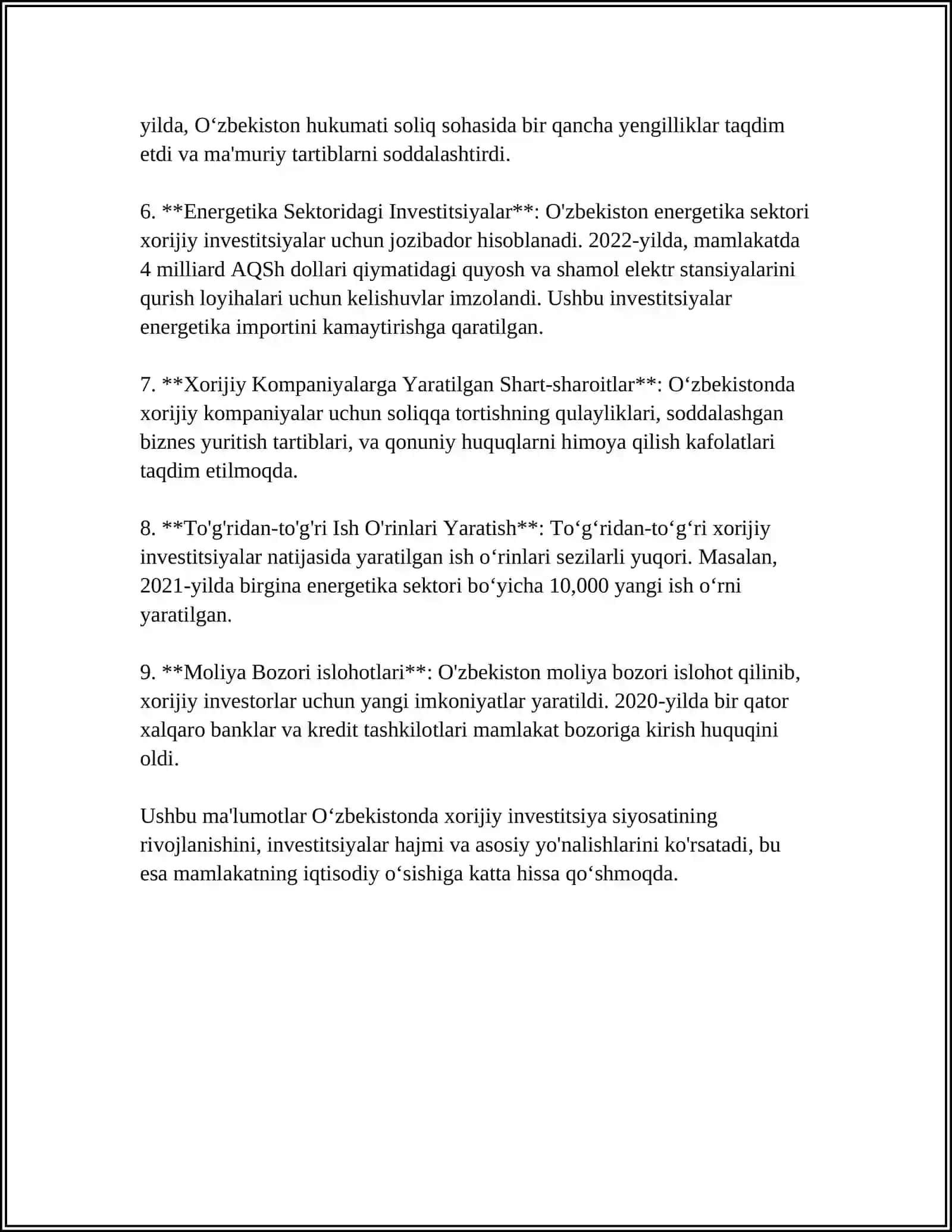 O‘ZBEKISTON RESPUBLIKASI INVESTITSIYA SIYOSATI 4
