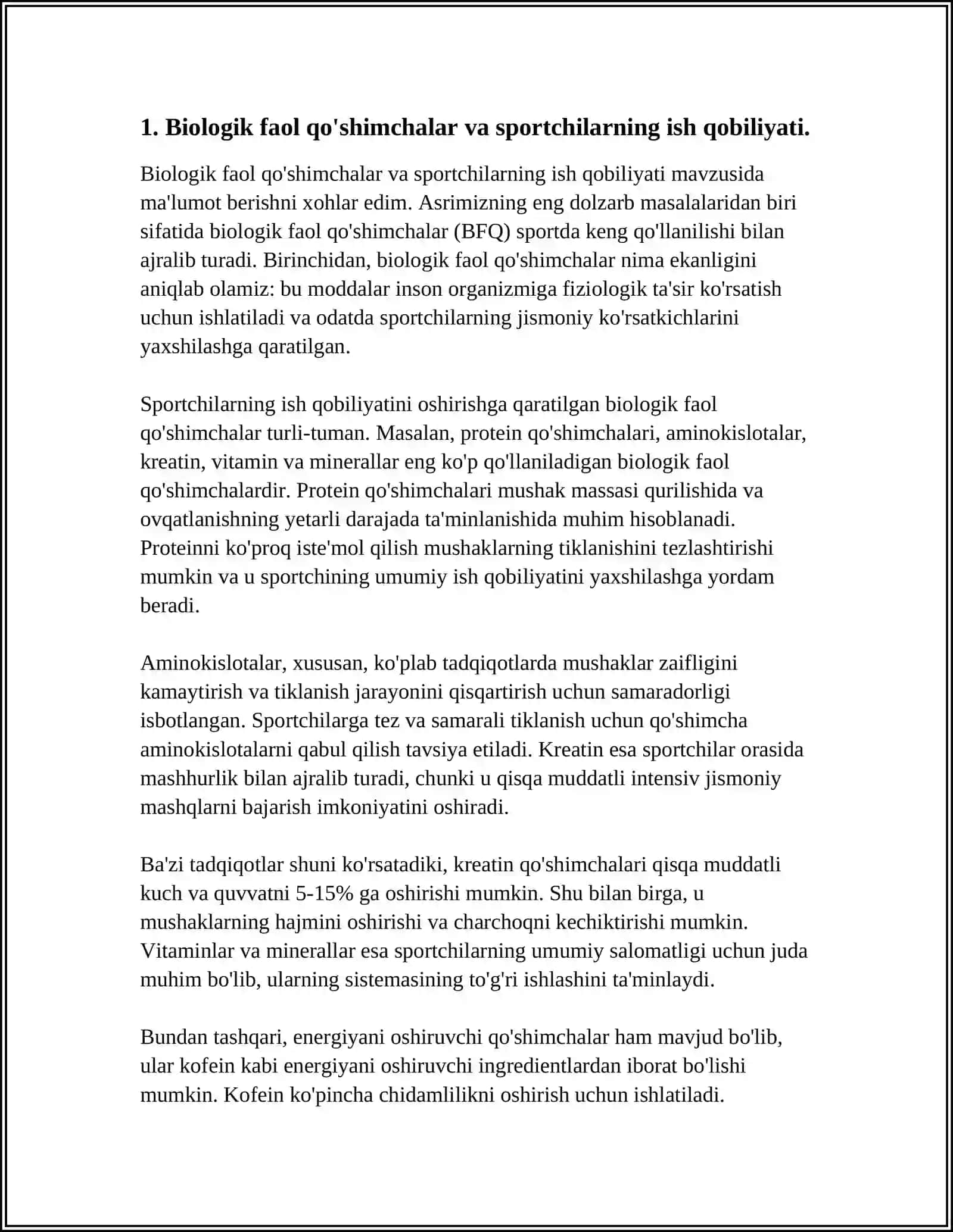 BIOLOGIK FAOL QO'SHIMCHALAR YORDAMIDA SPORTCHI ISH QOBILIYATINI OSHIRISH 4
