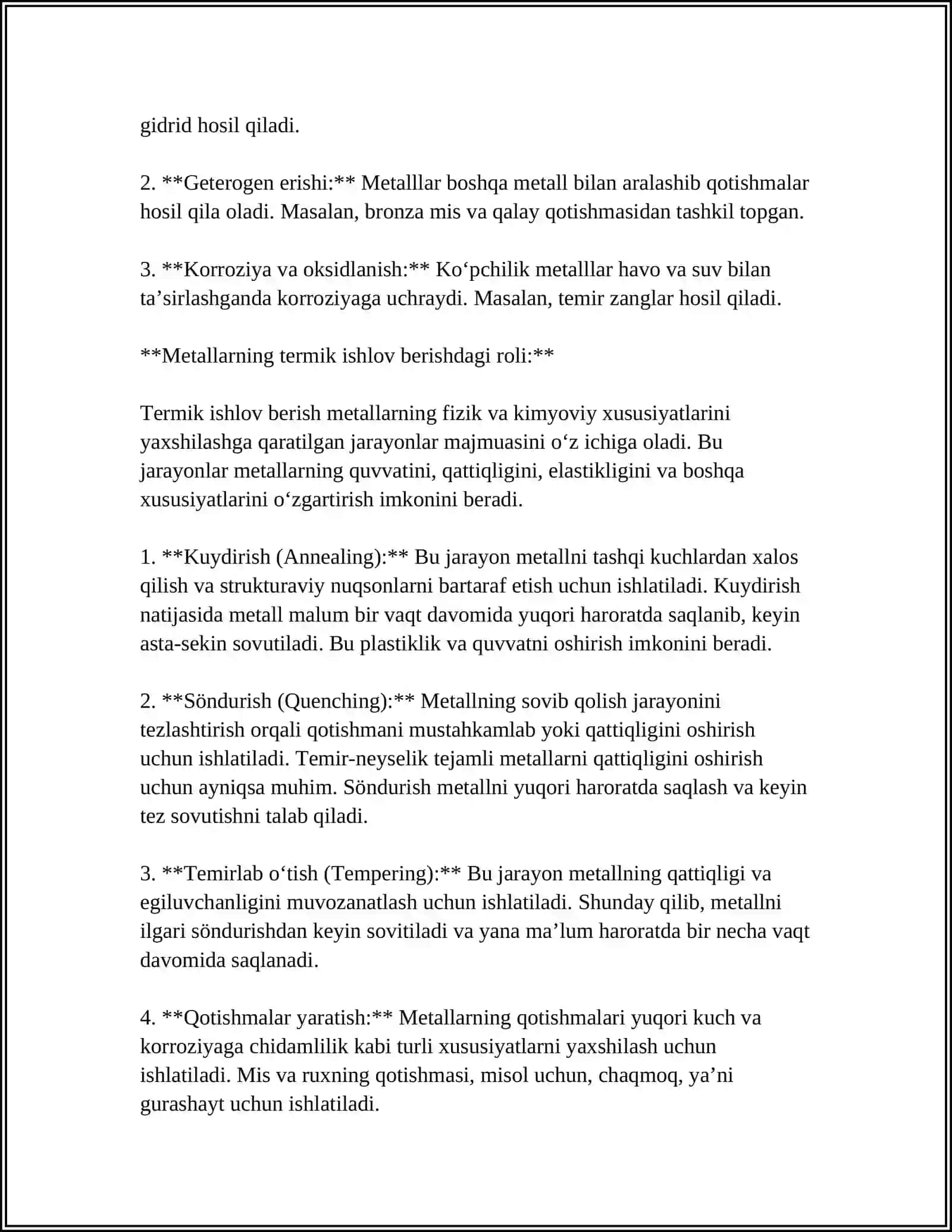 UZATMALARDA ISHLATILADIGAN MATERIALLAR VA TERMIK ISHLOV TURLARI 4
