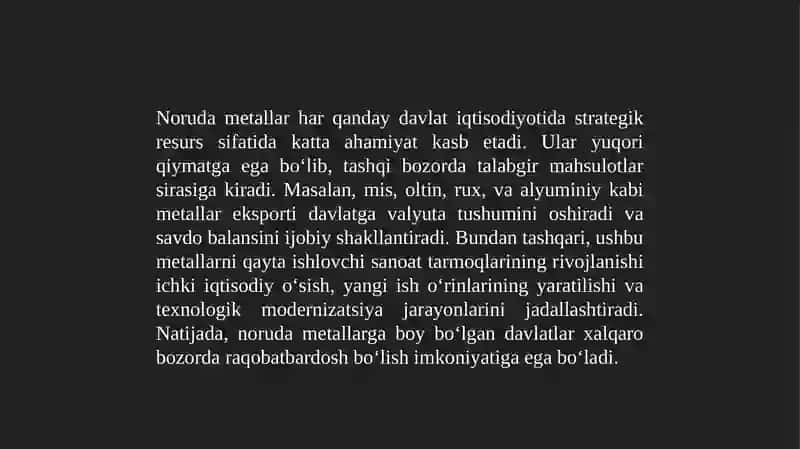 Noruda metallarning xalq xoʻjaligidagi oʻrni. 4