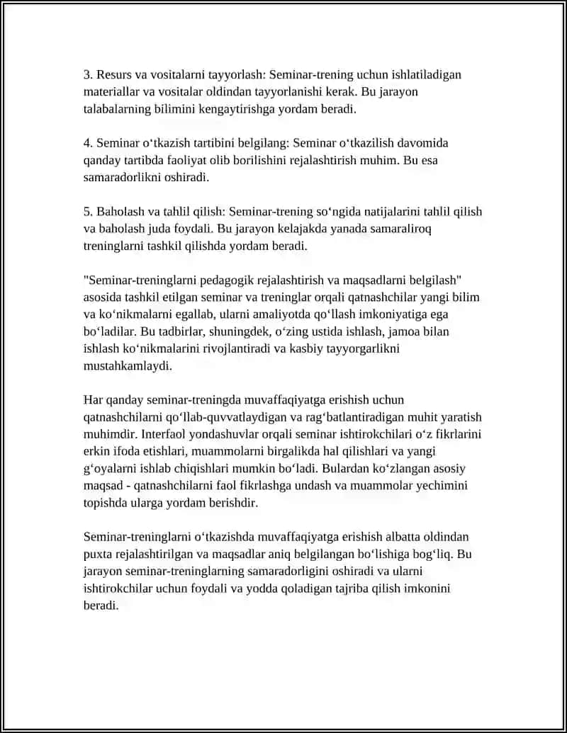 Seminar-treninglarni pedagogik rejalashtirish va maqsadlarni belgilash 4