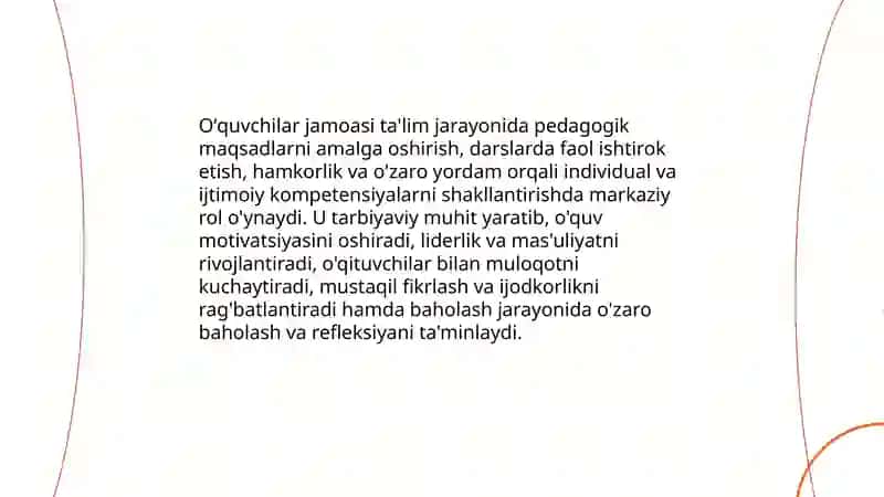 Oʻquvchilar jamoasi pedagogik jarayonning asosiy shakli 4