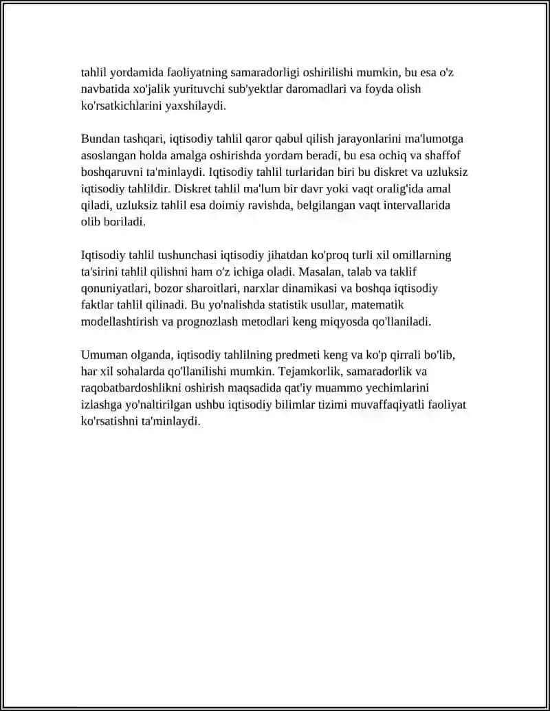 IQTISODIY TAHLILNING PREDMETI, VAZIFALARI 4