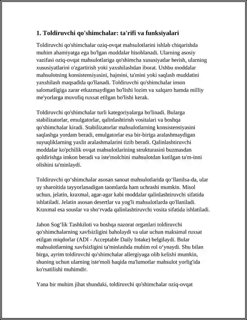 TOLDIRUVCHI QOSHIMCHALAR OZIQ OVQAT MAHSULOTLARI BOYICHA 4