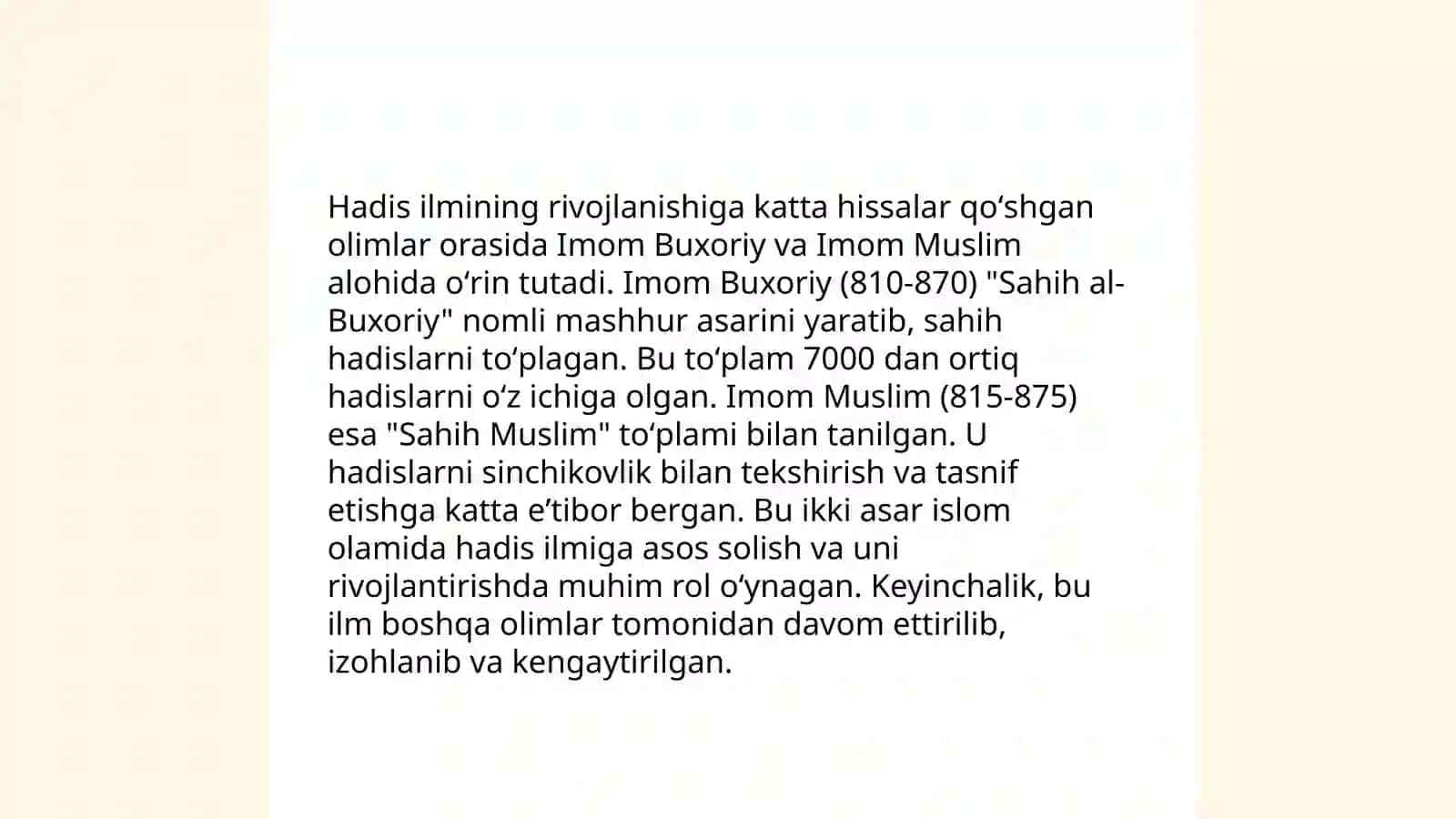 Imom Buxoriy va Imom Termiziyning hadis ilmiga qoʻshgan hissalari 4