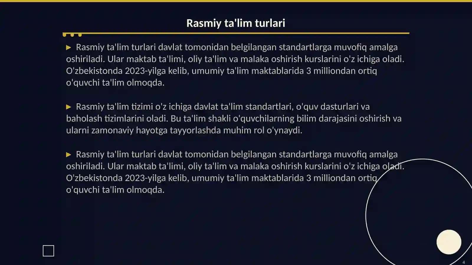 Ta'lim turlari va ta'limni tashkil etish shakllari 4