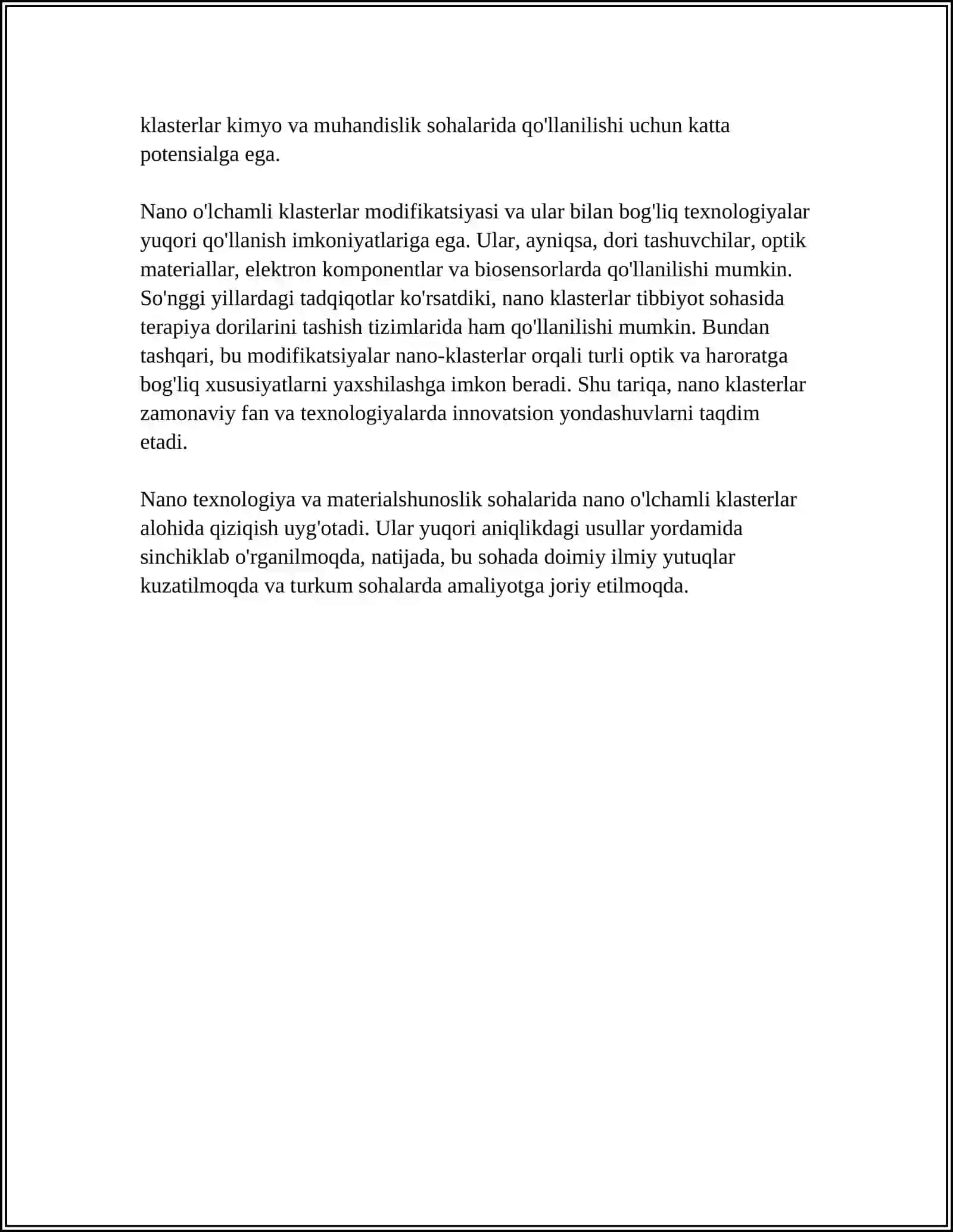 NANO O‘LCHAMLI KLASTERLAR VA KRISTALLAR. NANO TEXNOLOGIYALAR 4