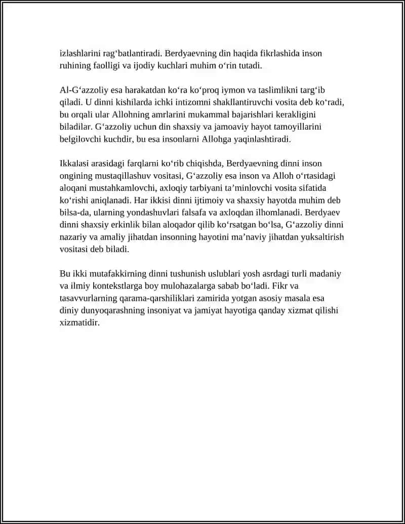 DIN VA HURFIKRLILIK (BERDYAEVNING DINIY HURFIKRLILIK HAQIDAGI GʻOYALARINI GʻAZZOLIY GʻOYALARI BILAN QIYOSLASH) 4