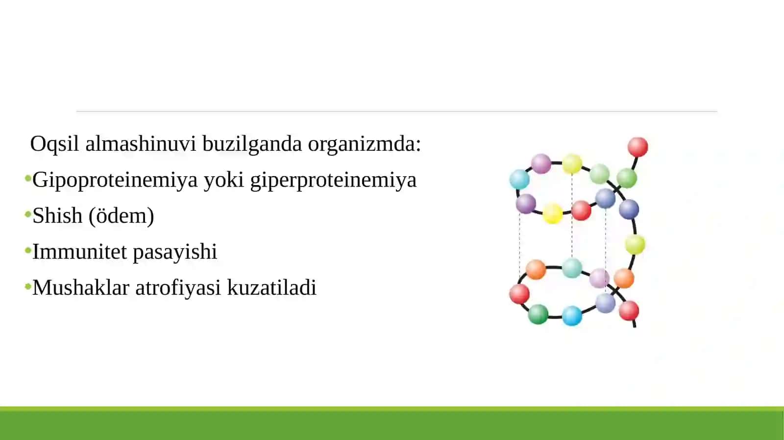 Oqsil almashinuvining patofiziologiyasi. Oqsil almashinuvi buzilishlarining etiologiyasi, patogenezi, rivojlanish bosqichlari. Refraktometriya yordamida qon plazmasining solishtirma og'irligiga muvofiq qon zardobidagi umumiy oqsil miqdorini aniqlash. Azot balansi, turlari va etiologiyasi.Laborator ish: Refraktometrik usulida kasallarni qon zardobida oqsil miqdorini aniqlash.Olingan natijalarni Reys jadvalidagi ko'rsatkichlarga solishtirib qon zardobidagi oqsil miqdorini aniqlash. 4