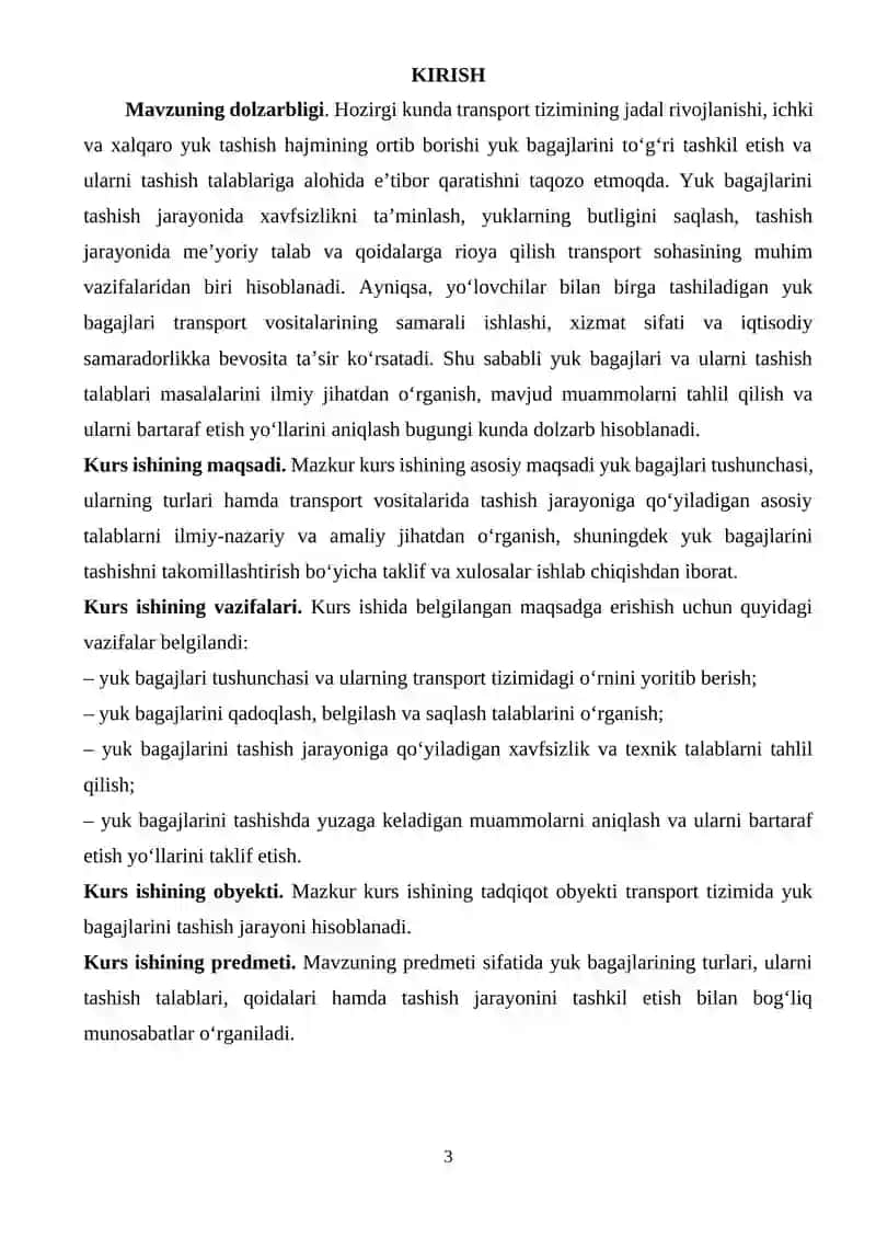 Yuk bagajlar va ularni tashish talablari 2 4