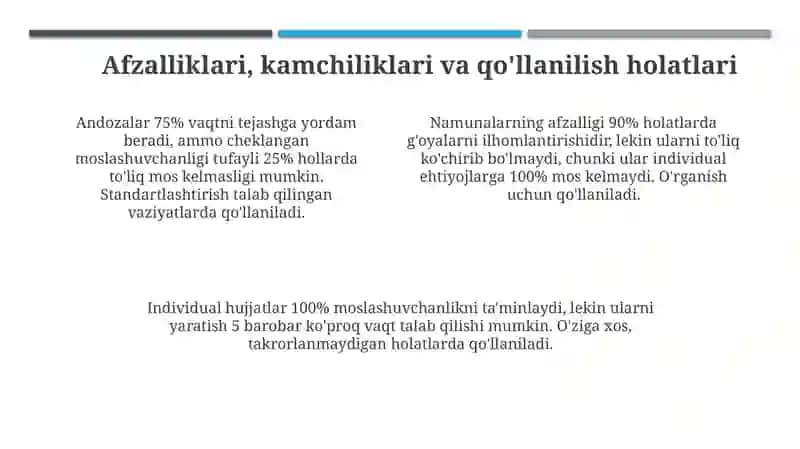 Andoza, Namuna va Individual Hujjatlar 4