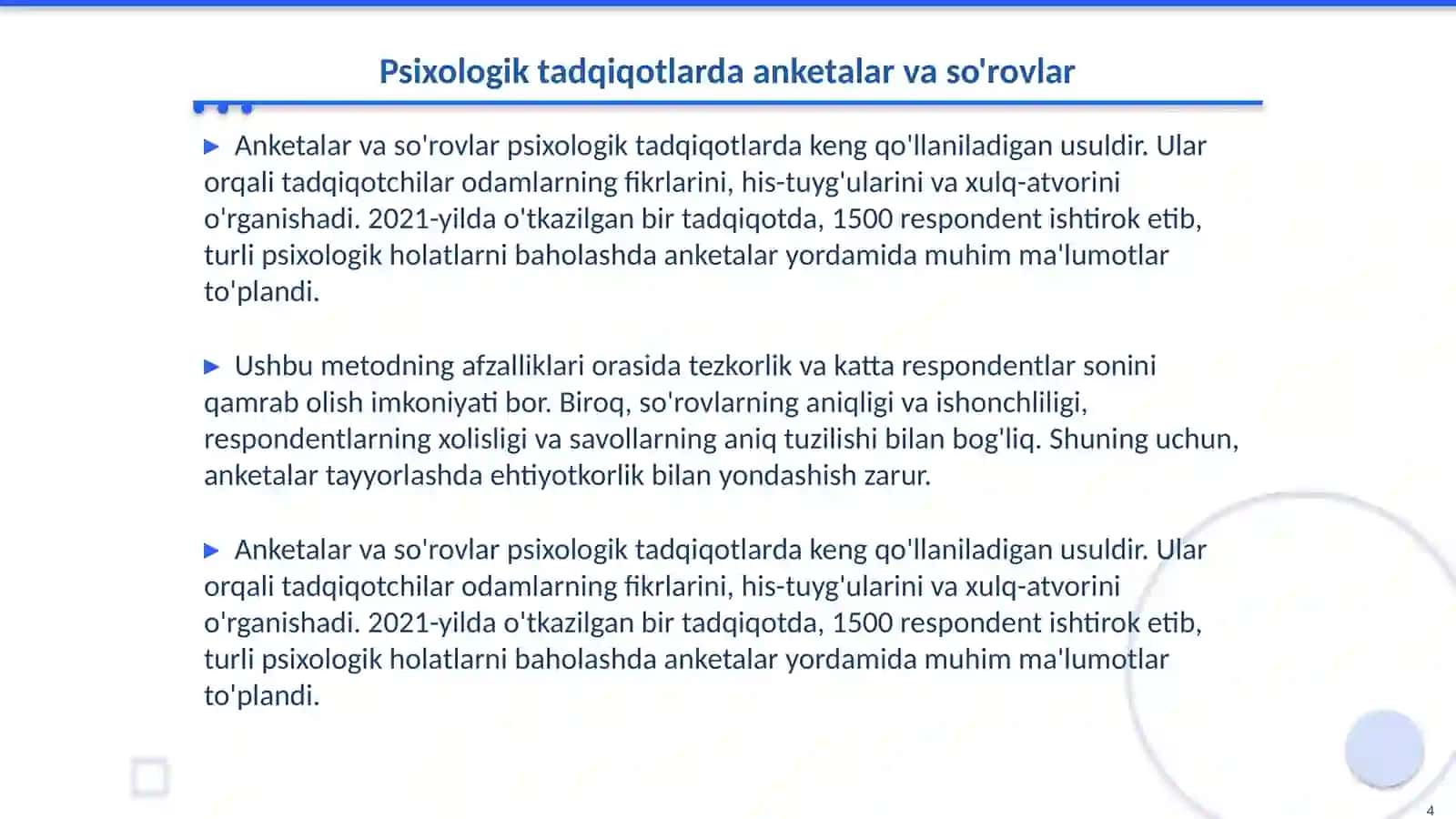Hozirgi zamon psixologiyaning tadqiqot metodlari 4