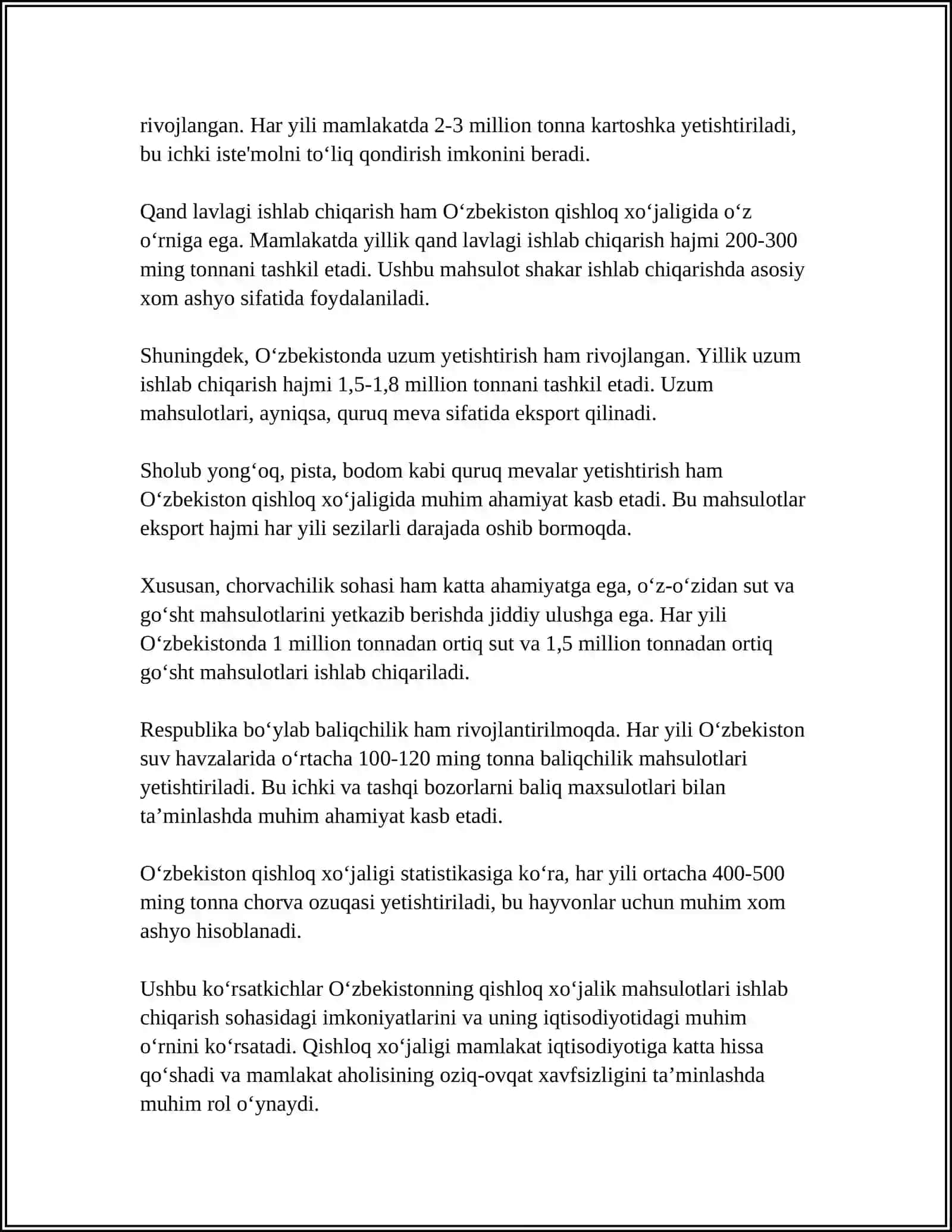 O‘ZBEKISTON RESPUBLIKSIDA OZIQ-OVQAT SANOATI SOHALARI HOLATI 4