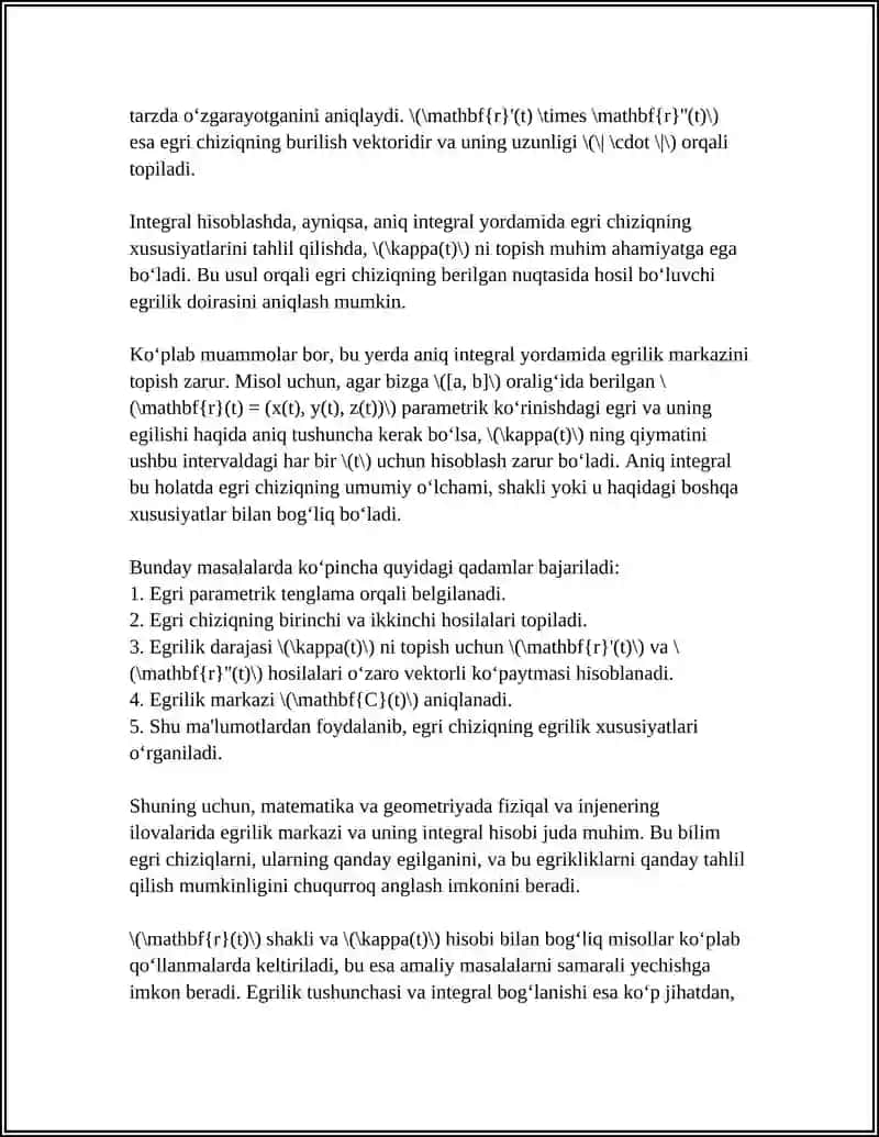 ANIQ INTEGRALNING EGRI CHIZIQNING EGRILIK MARKAZINI TOPISHGA QOʻLLANILISHI 4