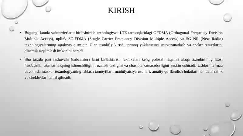 KENGAYTIRILGAN MODULYATSIYA VA TASODIFIY KIRISH:PAST TASHUVCHI (SUBCARRIER)LARNI BIRLASHTIRISH TEXNIKALARI 4