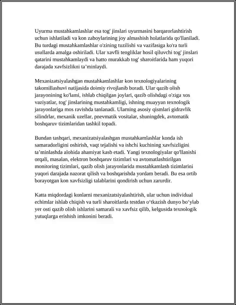 Qazib Olish Zaboylari Mexanizatsiyalashgan Mustaxkamlagichlari 4