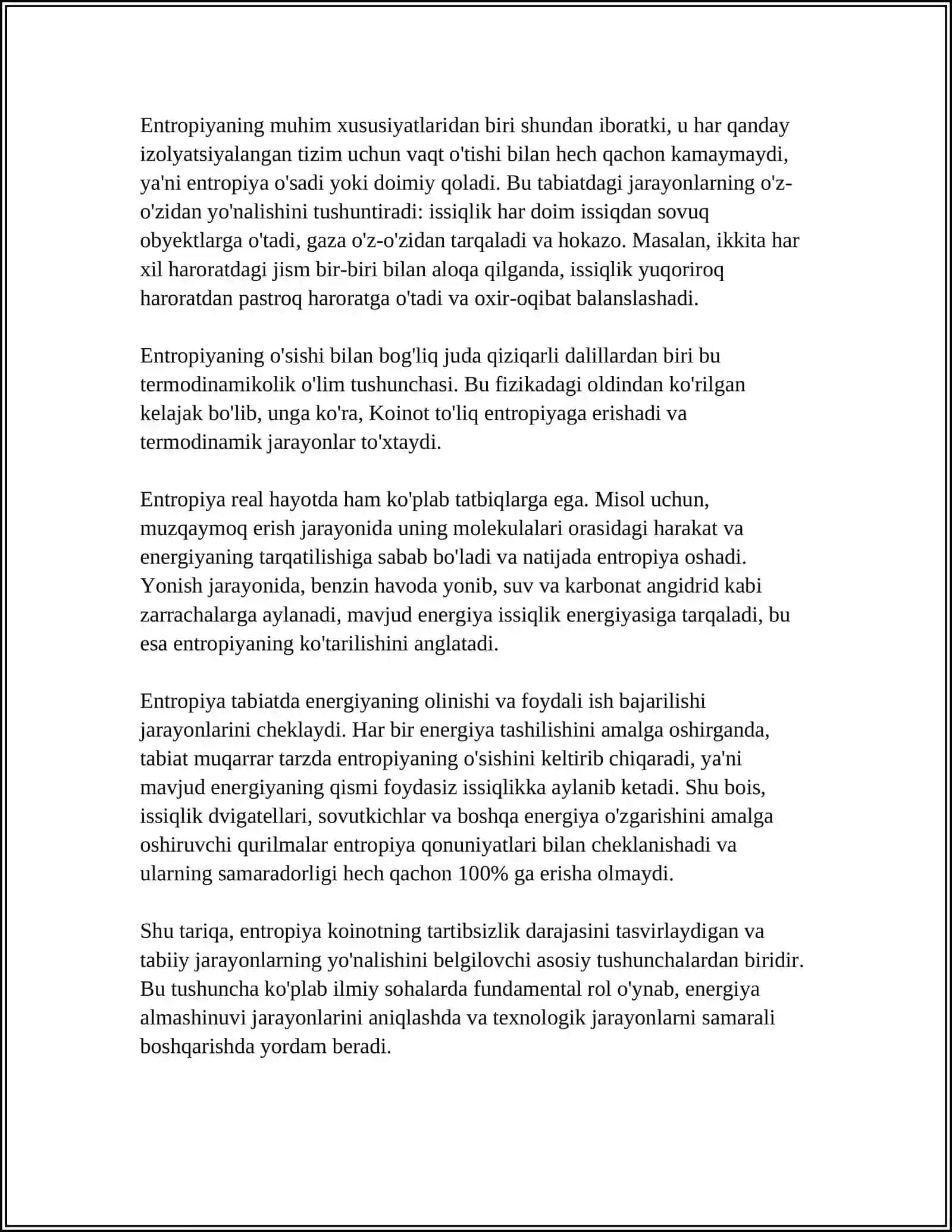 MUSTAQIL ISH Mavzu: ENTROPIYA VA EKOLOGIYA 4