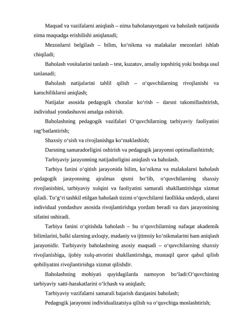 TARBIYA FANINI O'QITISH JARAYONIDA O'QUVCHILARNING BILIM, KO'NIKMA VA MALAKALARINI BAHOLASH 4