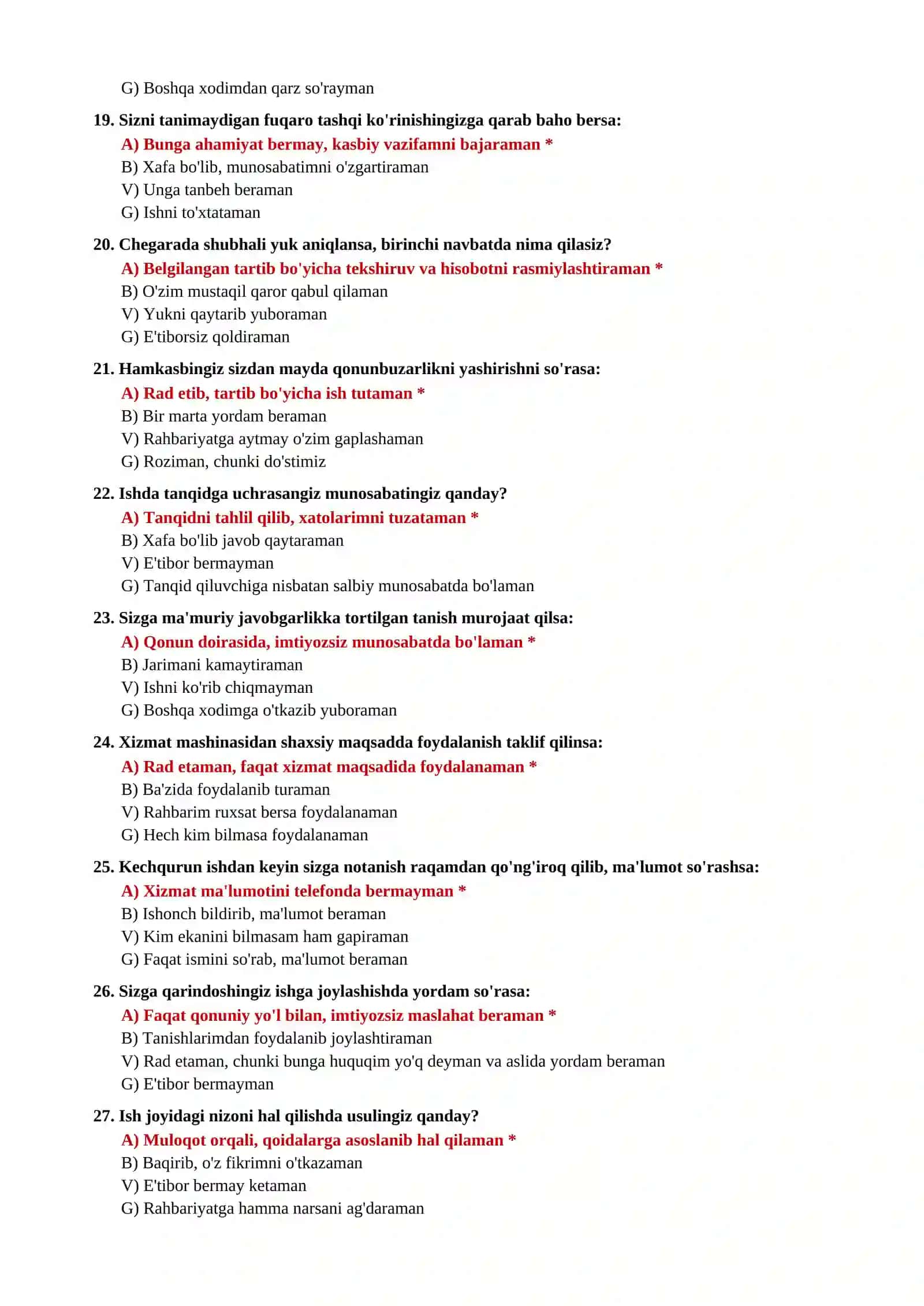 BOJXONAGA ISHGA KIRISH UCHUN PSIXOLOGIK TEST SAVOL VA JAVOBLARI 6 BOSQICHDA 4