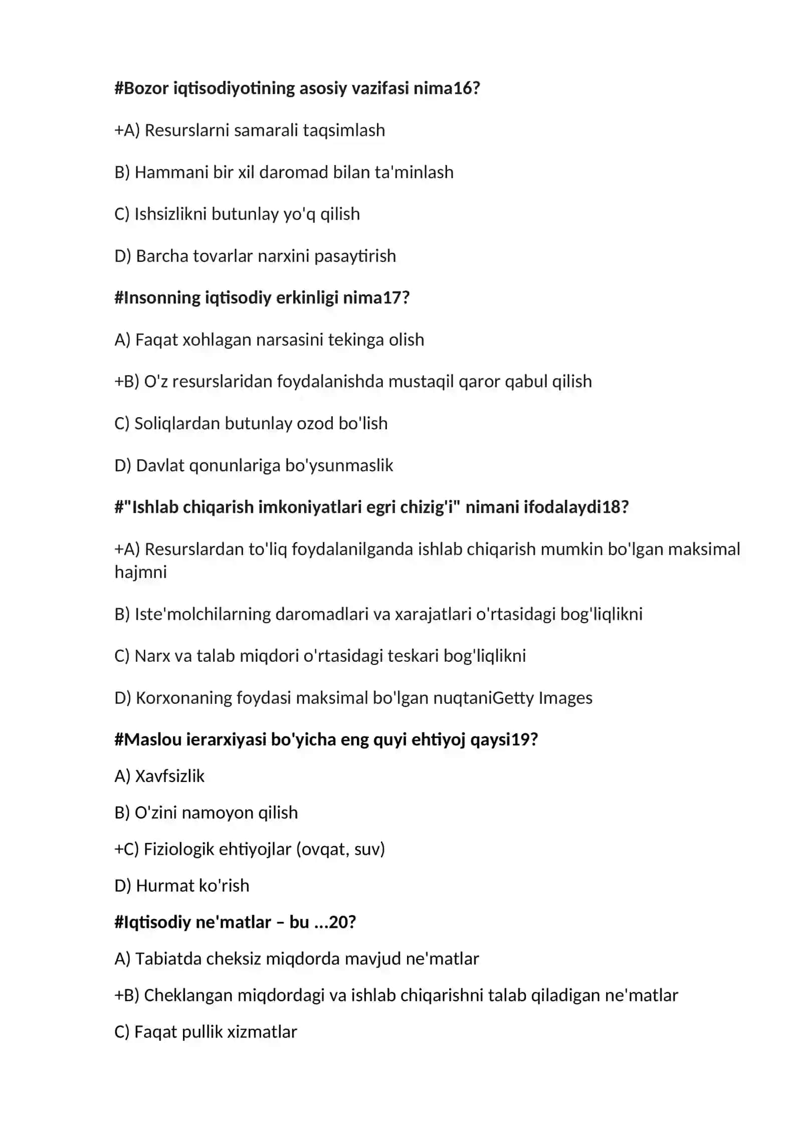 Mikroiqtisodiyot fanidan test savollar bazasi 4