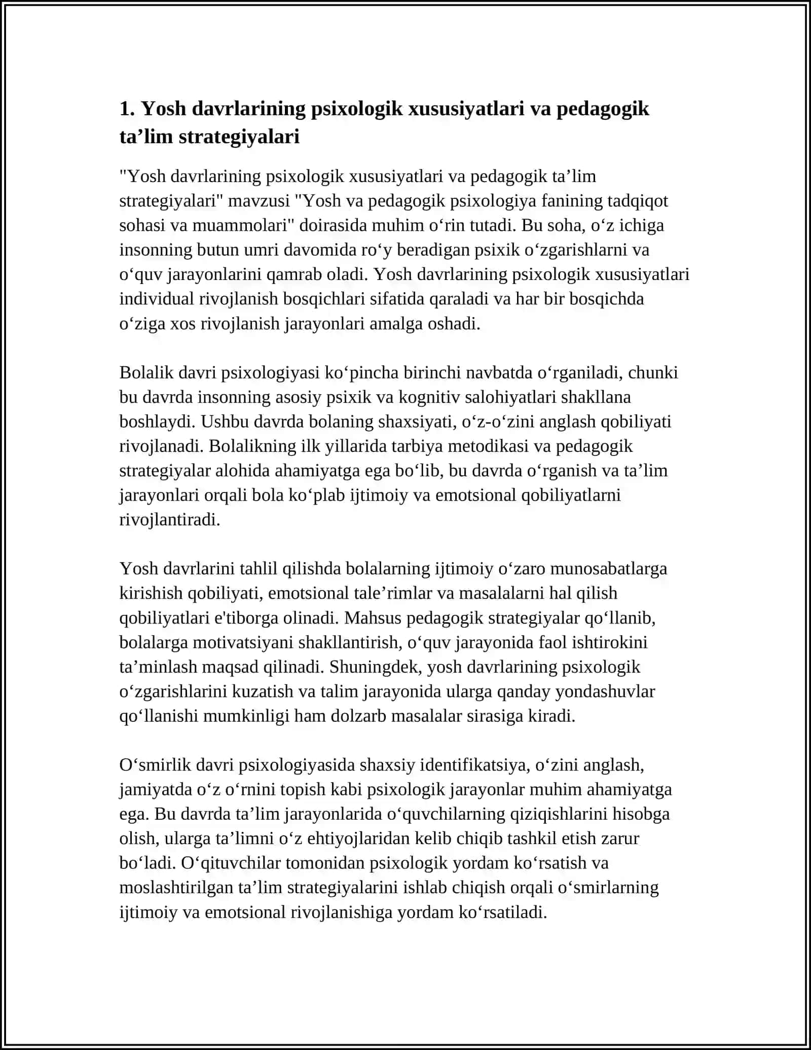 YOSH VA PEDAGOGIK PSIXOLOGIYA FANINING TADQIQOT SOHASI VA MUAMMOLARI 4