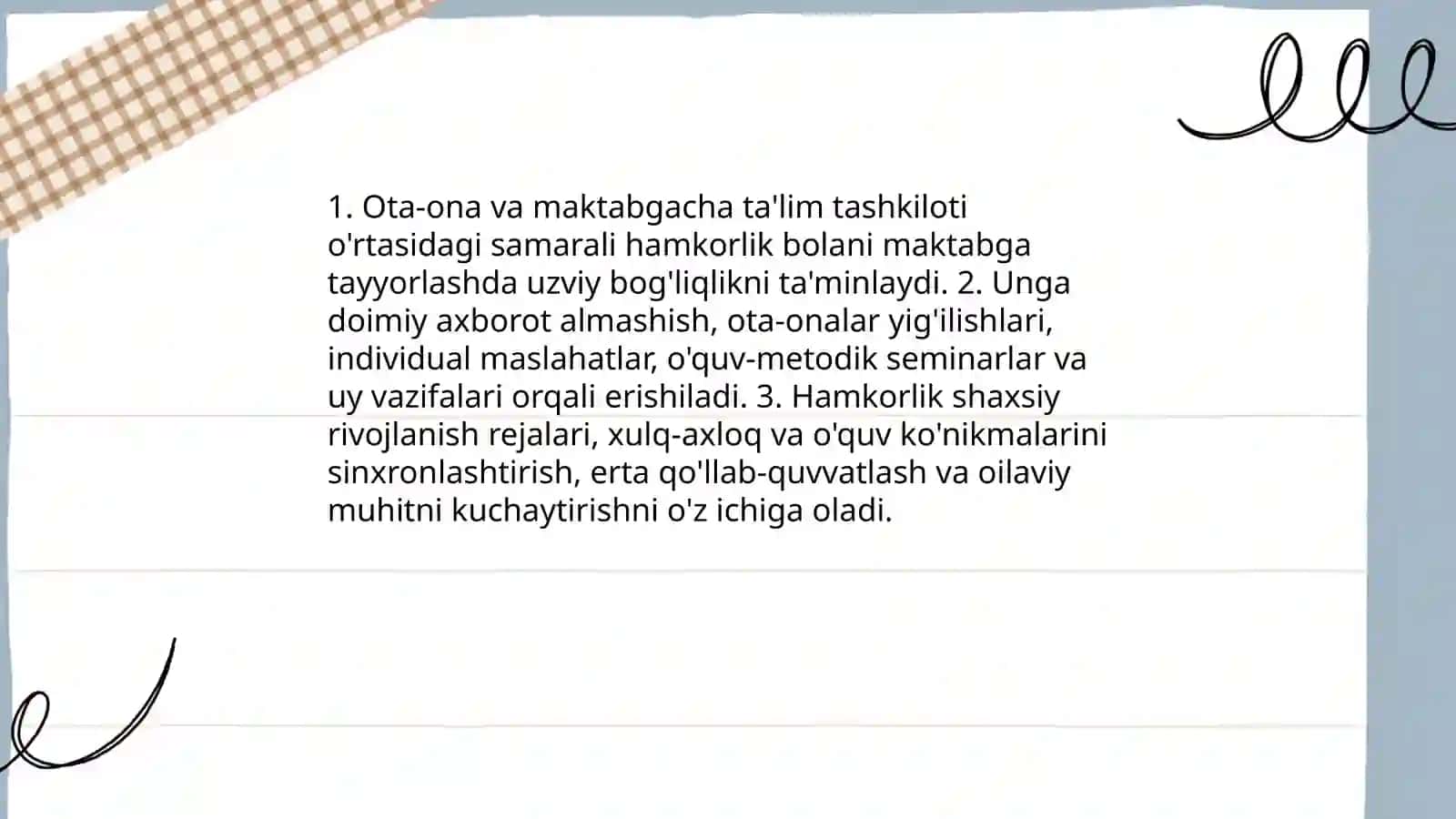 Bolani maktabga tayyorlashda oilani va maktabgacha ta'lim tashkilotining o'rni 4