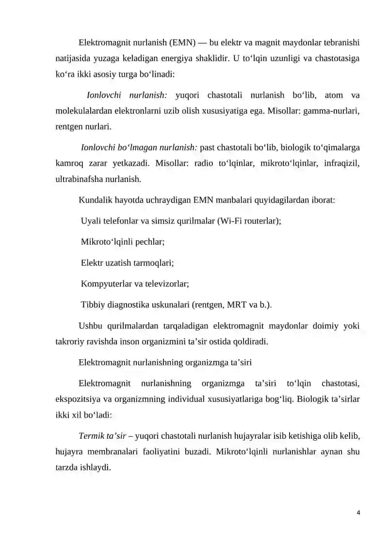 "Kundalik hayotda elektromagnit nurlanish" 4