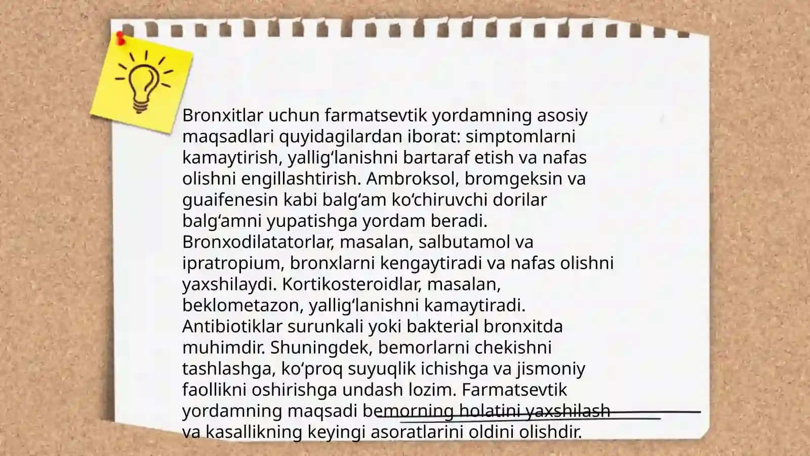Yuqori nafas yo'llari yallig'lanish kasalliklarida (bronxitlar) Farmatsevtik yordam tamoyillari 4